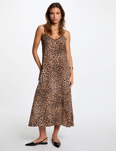 Robe midi droite imprimée multicolore femme