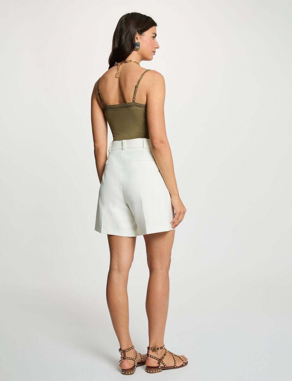 D&eacute;bardeur bretelles fines bande dentelle vert kaki femme