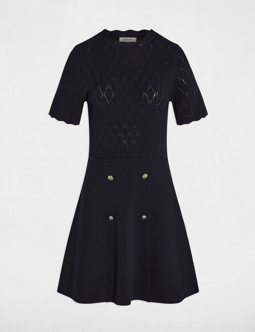 Kurzes Strickkleid mit Rundhals marineblau damen