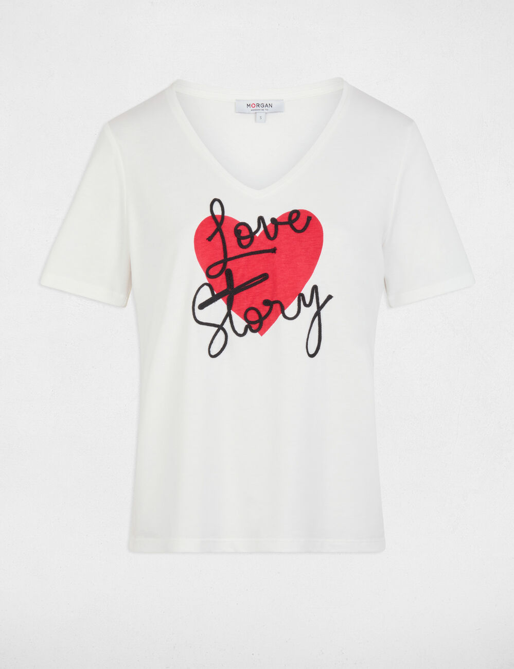 T-Shirt mit V-Ausschnitt weiss damen