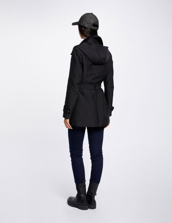 trenchcoat mit gurtel und kapuze schwarz damen Trenchcoat mit Gürtel und Kapuze schwarz damen