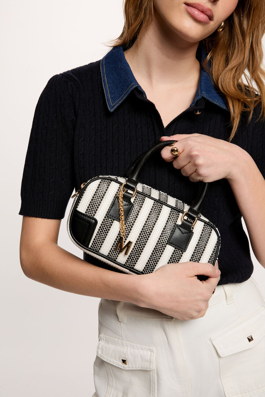 Sac tiss&eacute; ray&eacute; ivoire femme