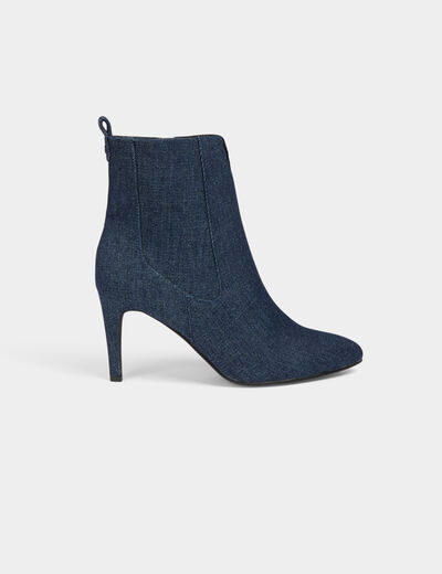 Stiefeletten mit Absatz aus Denim rohes denim damen