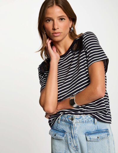 T-shirt manches courtes rayé bleu marine femme
