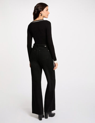Pull manches longues col en V noir femme
