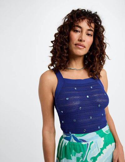 Top maille bretelles larges bleu electrique femme