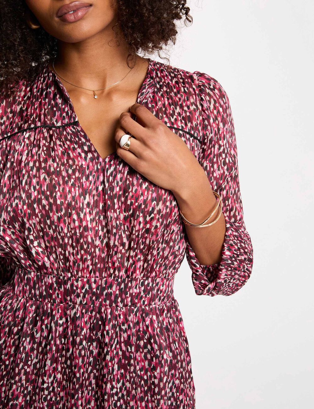 Kurzes Kleid mit V-Ausschnitt mehrfarbig damen