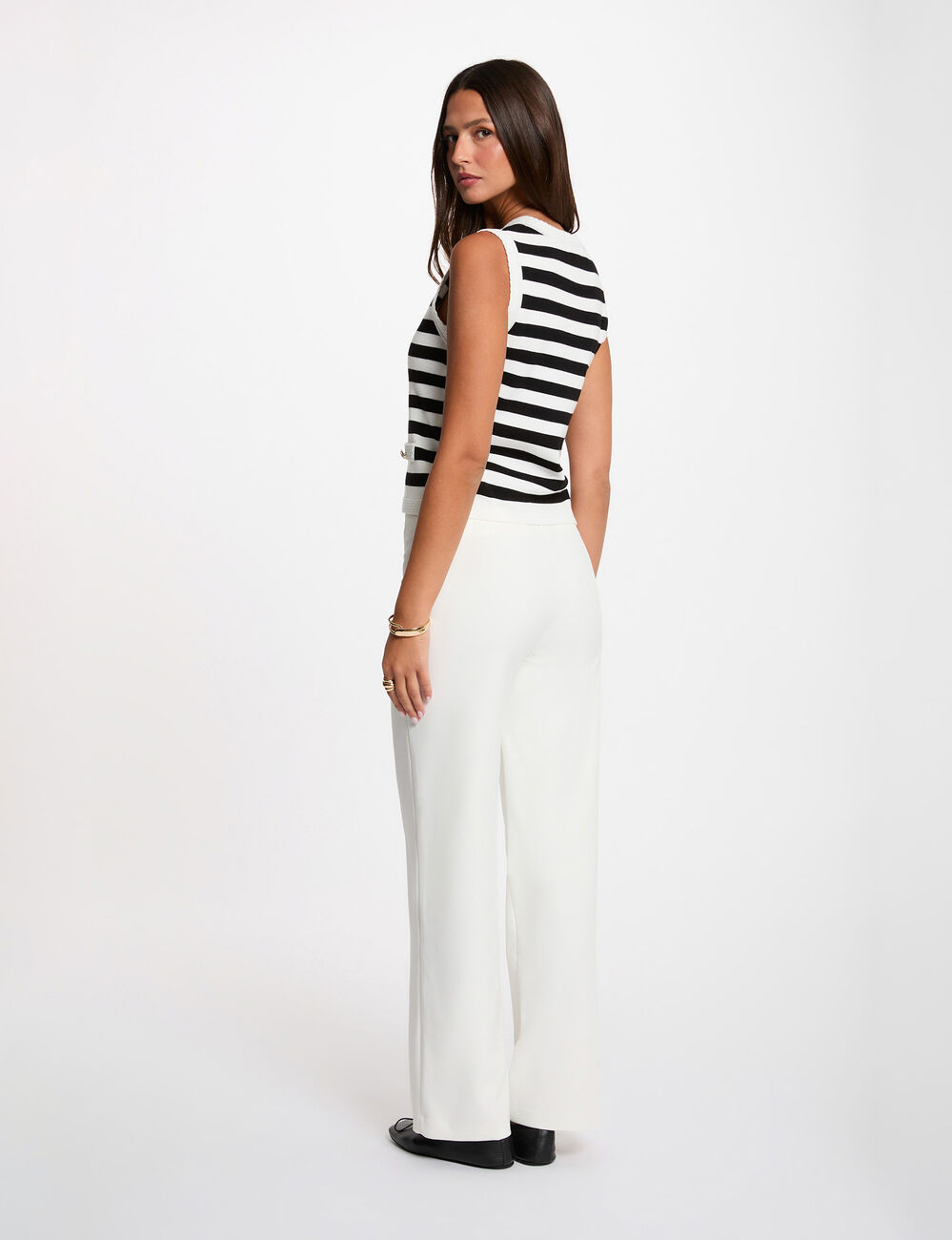 Gilet sans manches ray&eacute; blanc femme
