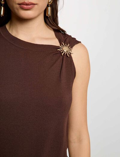 Top asym&eacute;trique sans manches marron fonc&eacute; femme