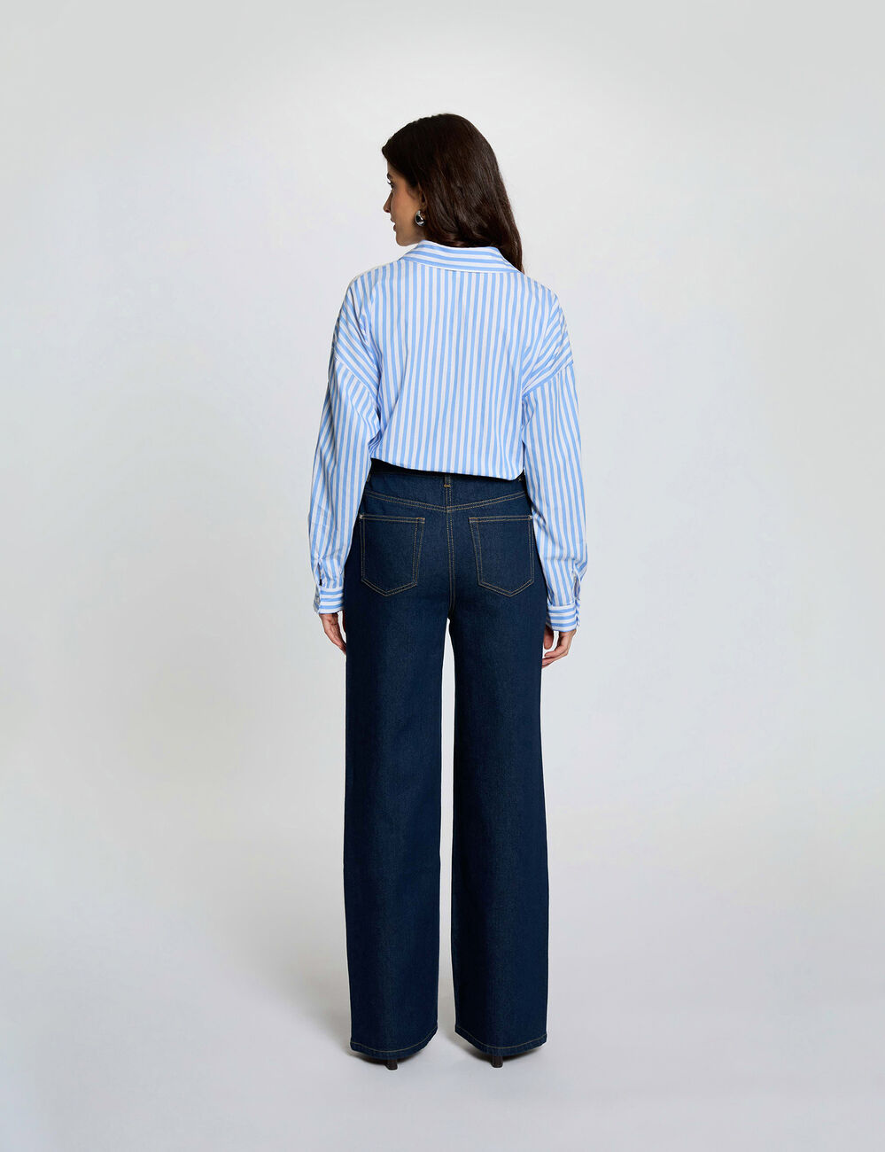 Weit geschnittene hochgeschnittene Hose rohes denim damen