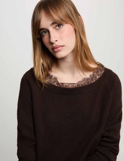 Pull col bateau marron fonc&eacute; femme