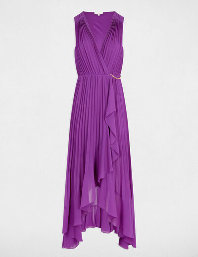 Robe longue fluide plissée violet femme