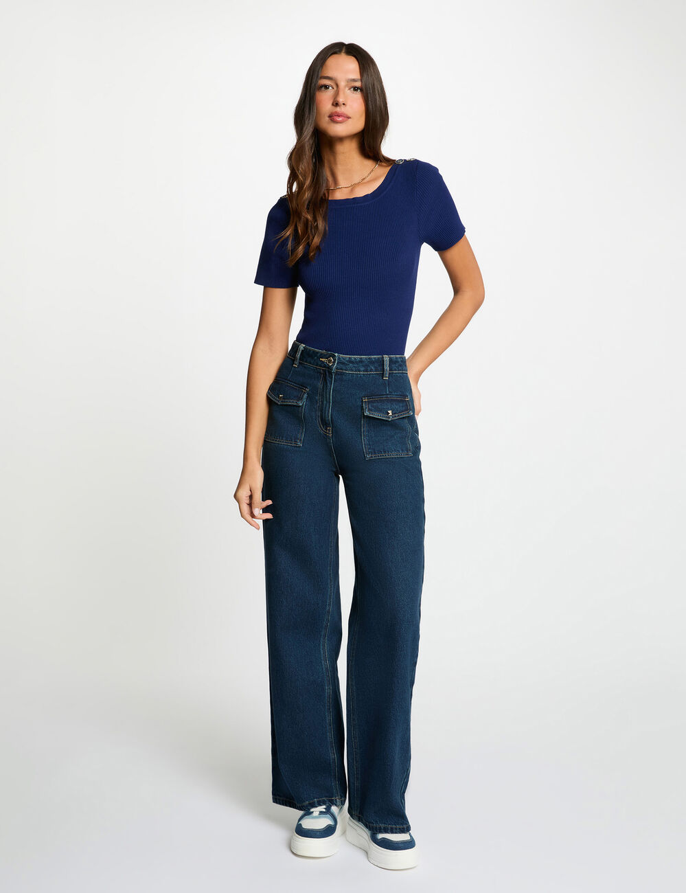 Pullover mit U-Boot-Ausschnitt marineblau damen