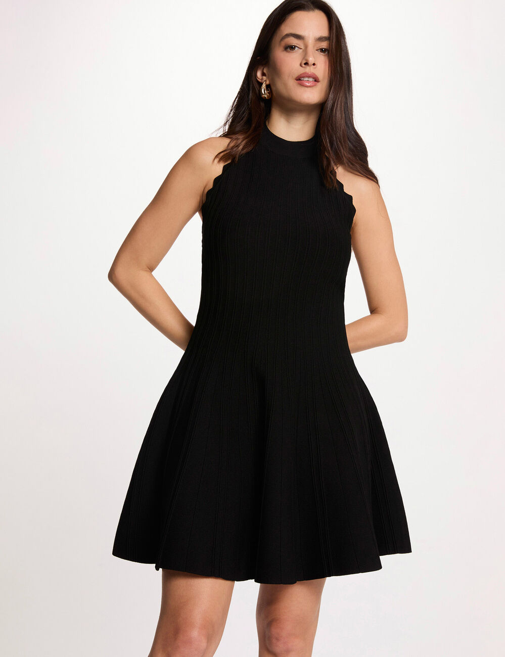 Robe tricot &eacute;vas&eacute;e sans manches noir femme