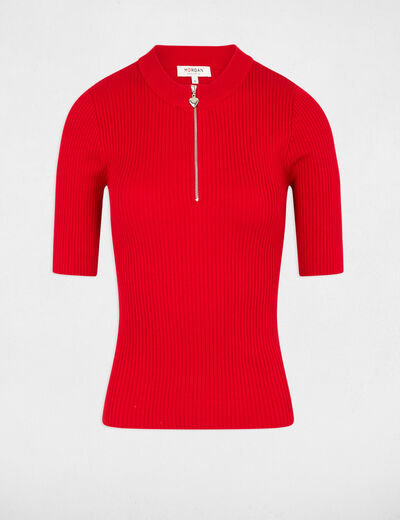Kurzarm-Rippenstrickpullover rot damen