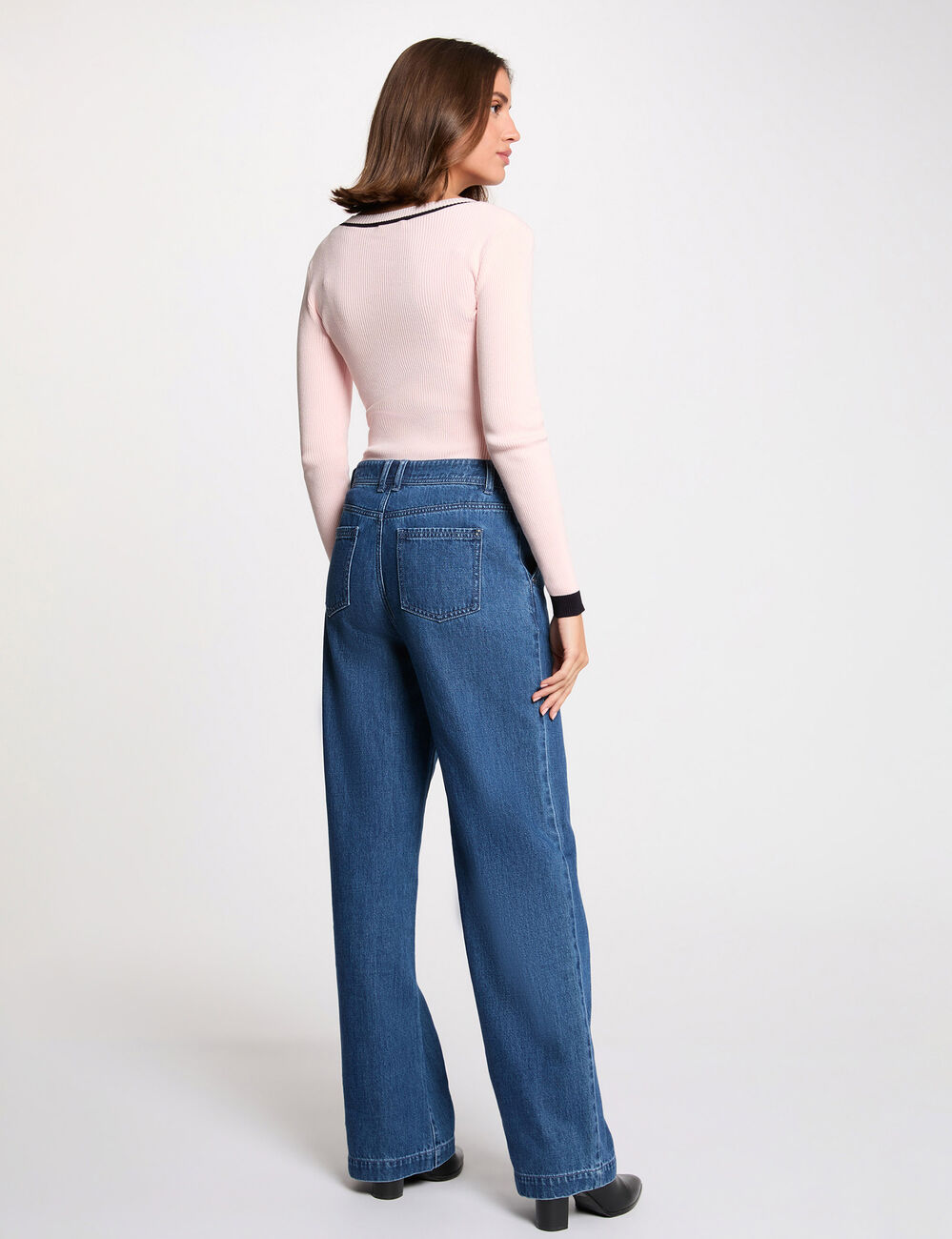 Langarm-Pullover mit V-Ausschnitt hellrosa damen