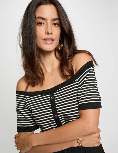 Gestreiftes Bardot-T-Shirt weiss damen