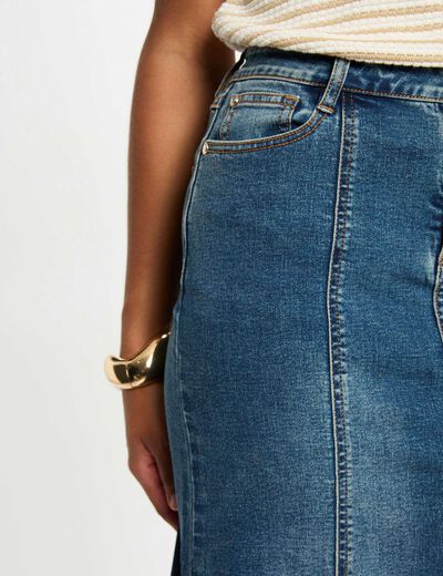 Jupe midi ajustée en jean denim stone femme
