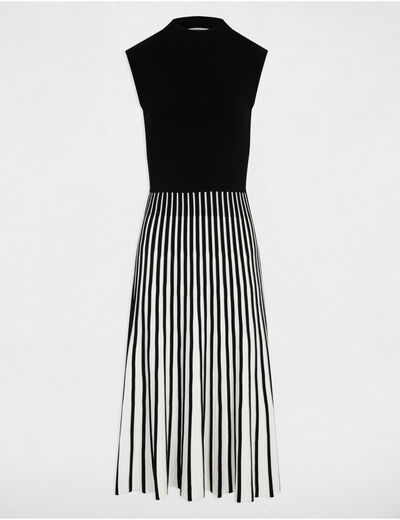 Robe tricot trapèze plissée noir femme