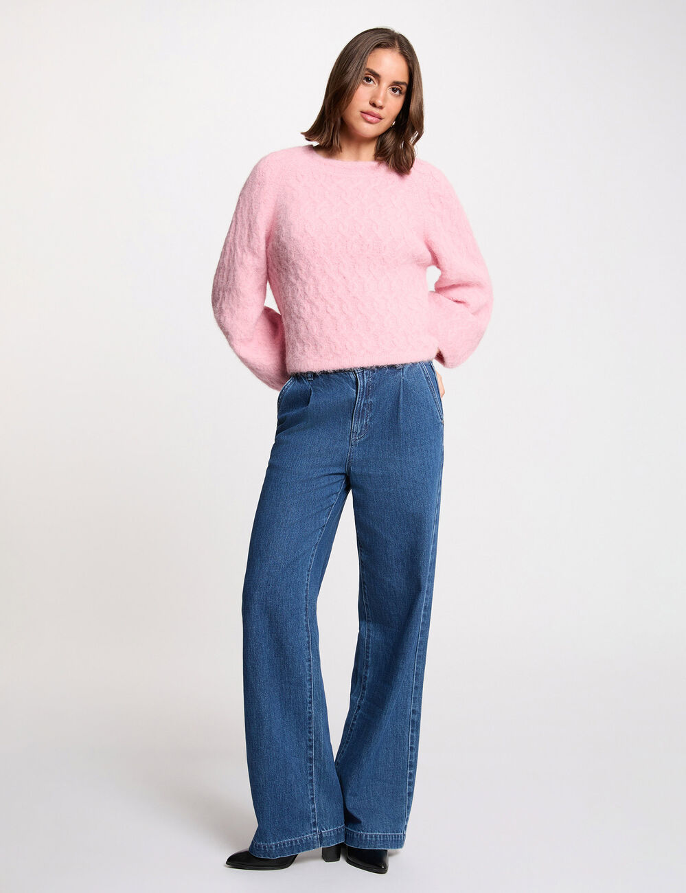 Dicker Pullover mit Rundhalsausschnitt rosa damen
