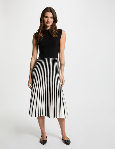 Robe tricot trapèze plissée noir femme