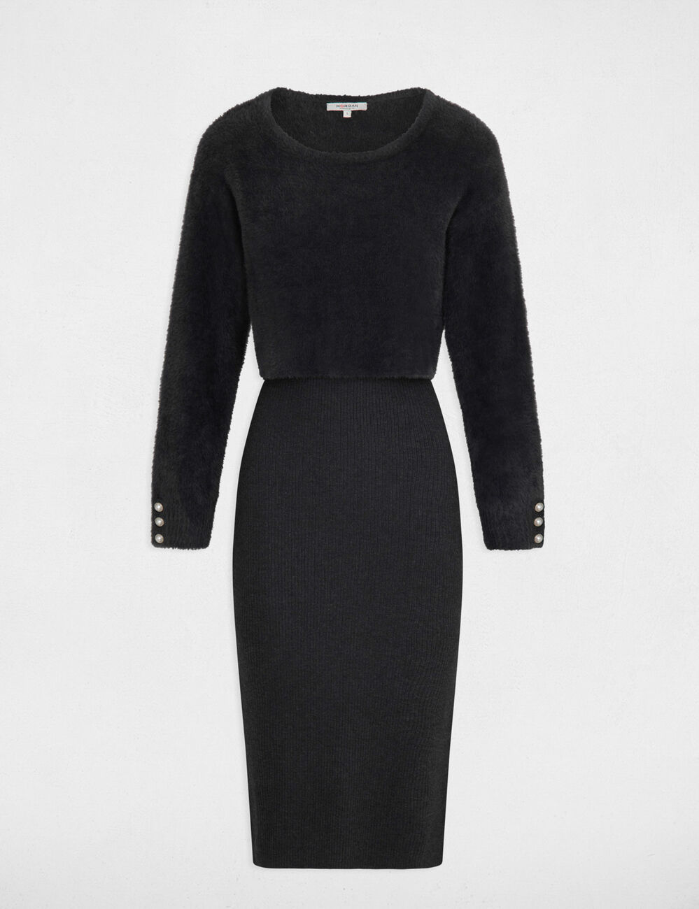 2-in-1 Strickkleid in Midi-L&auml;nge dunkelgrau damen