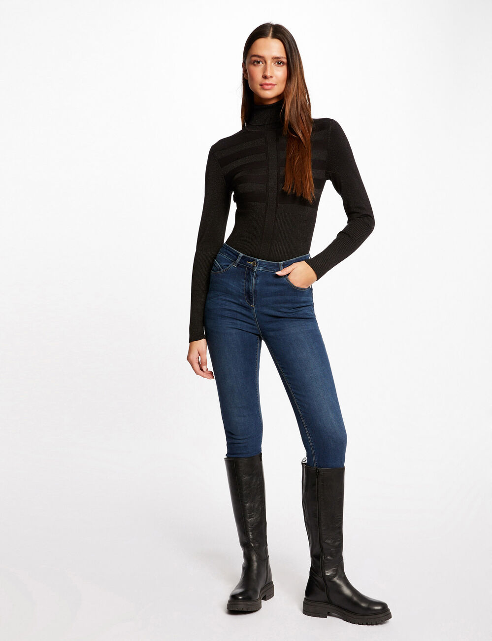 Lang&auml;rmeliger Rollkragenpullover schwarz damen