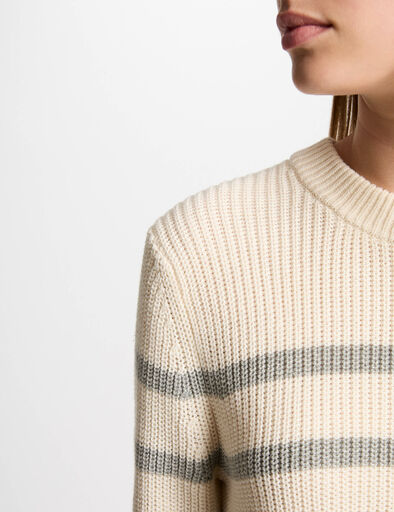 rundhals pullover mit streifen elfenbein damen Rundhals-Pullover mit Streifen elfenbein damen