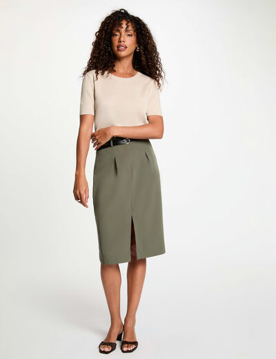 Jupe crayon taille haute vert kaki femme