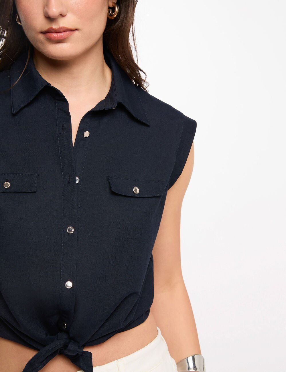 &Auml;rmellose Bluse marineblau damen