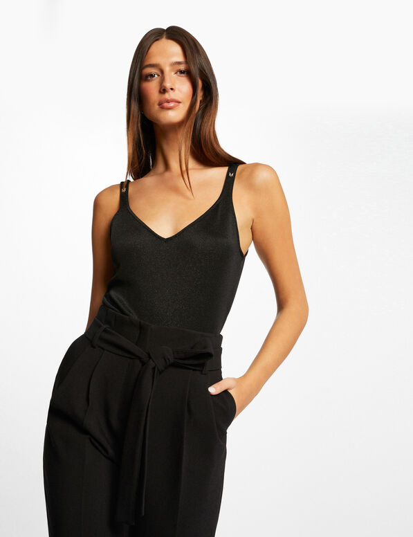 debardeur col en v fils metallises noir femme Débardeur col en V fils métallisés noir femme