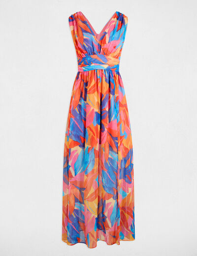 Robe longue droite imprimée multicolore femme