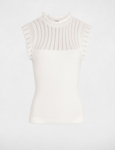 Ärmelloser Pullover Rundkragen elfenbein damen