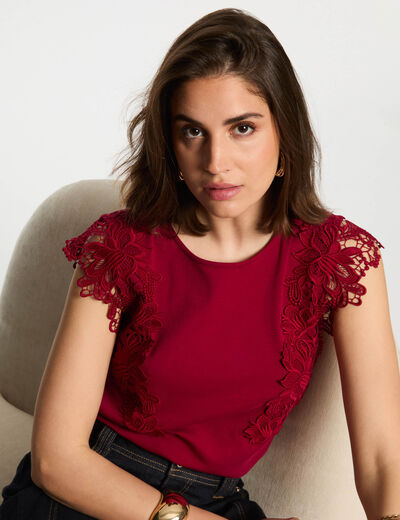 T-shirt mit kurzen Ärmeln dunkelrot damen
