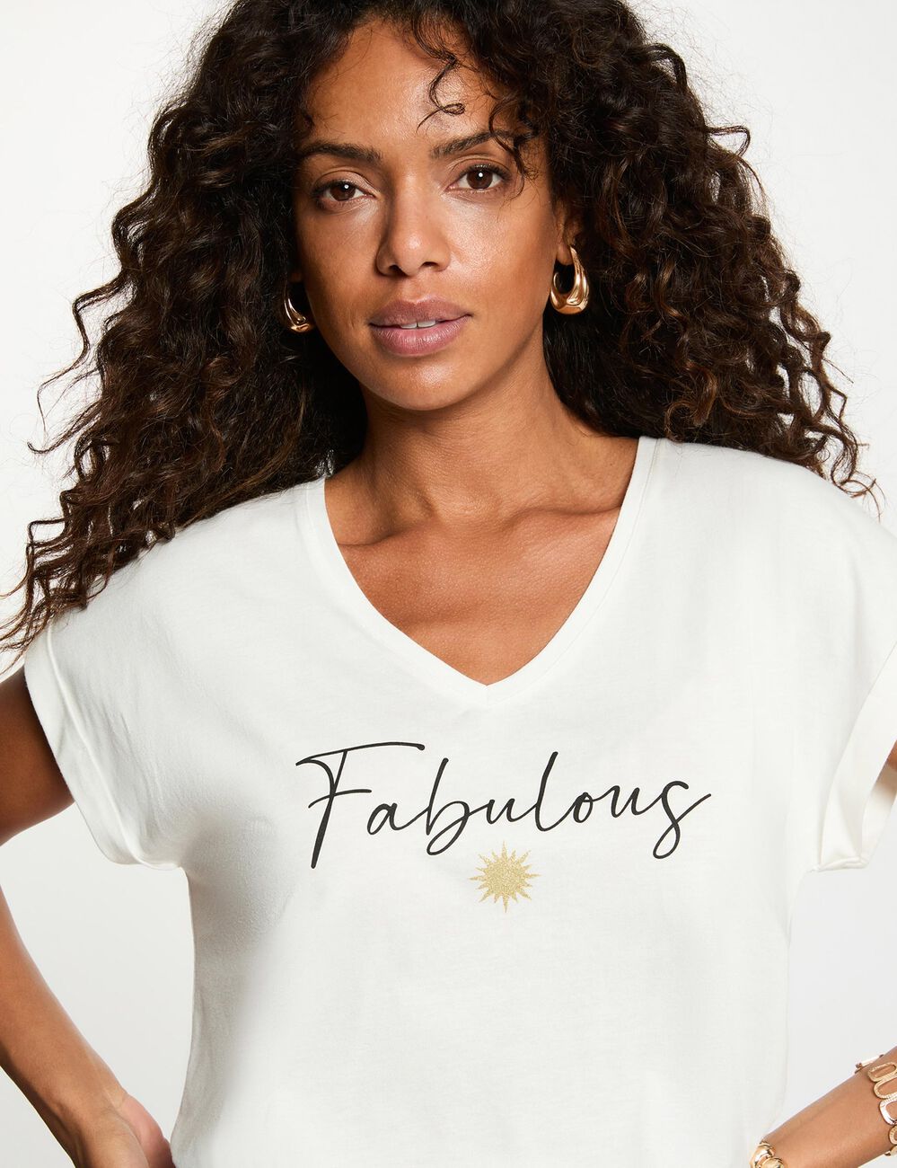 T-Shirt mit V-Ausschnitt, kurze &Auml;rmel weiss damen