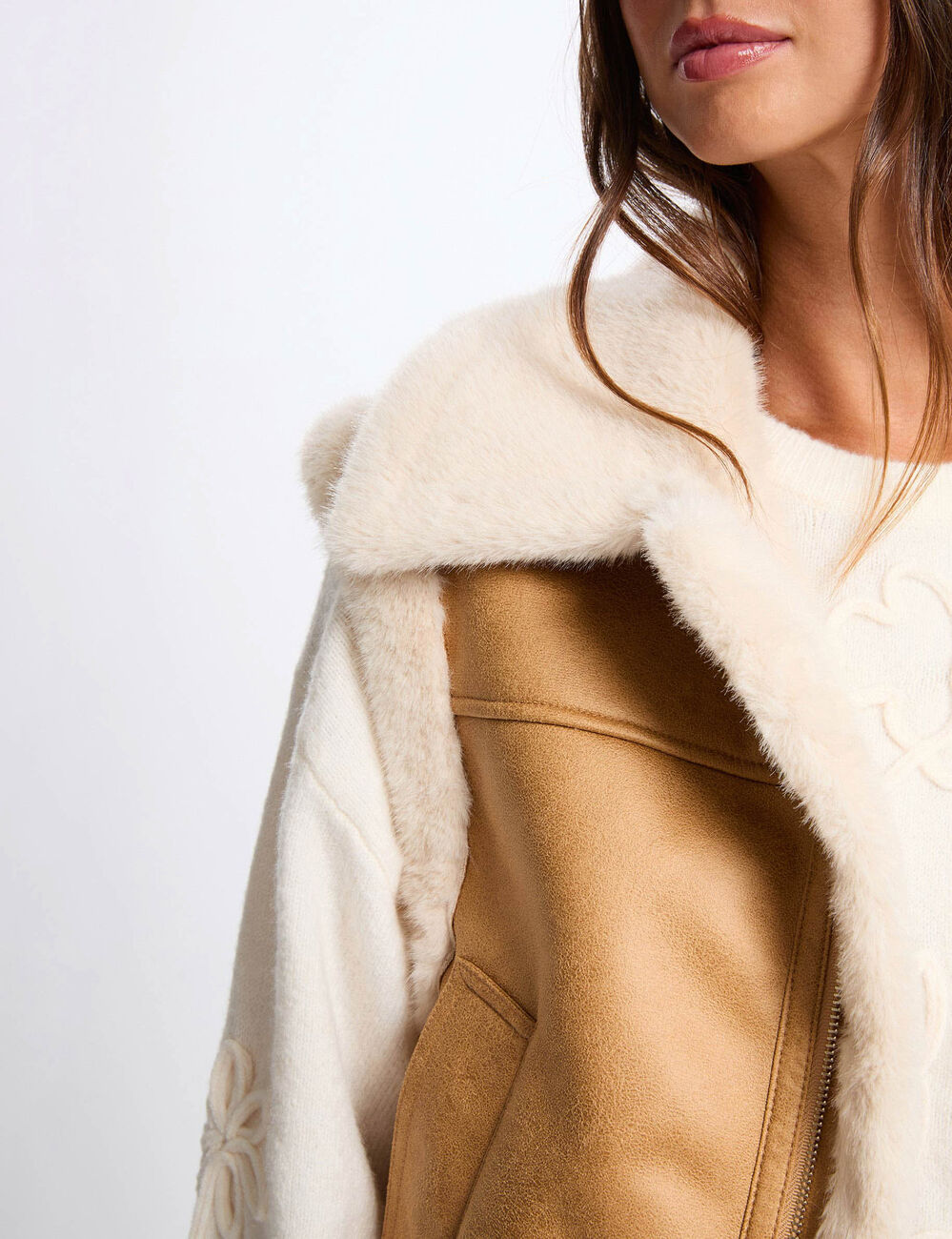 Gilet fausse fourrure camel femme