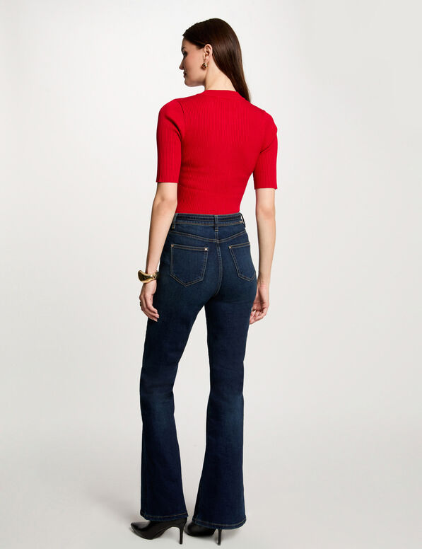 Pull manches courtes côtelé rouge femme