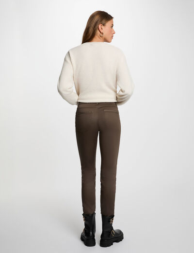 Pantalon slim enduit taupe femme