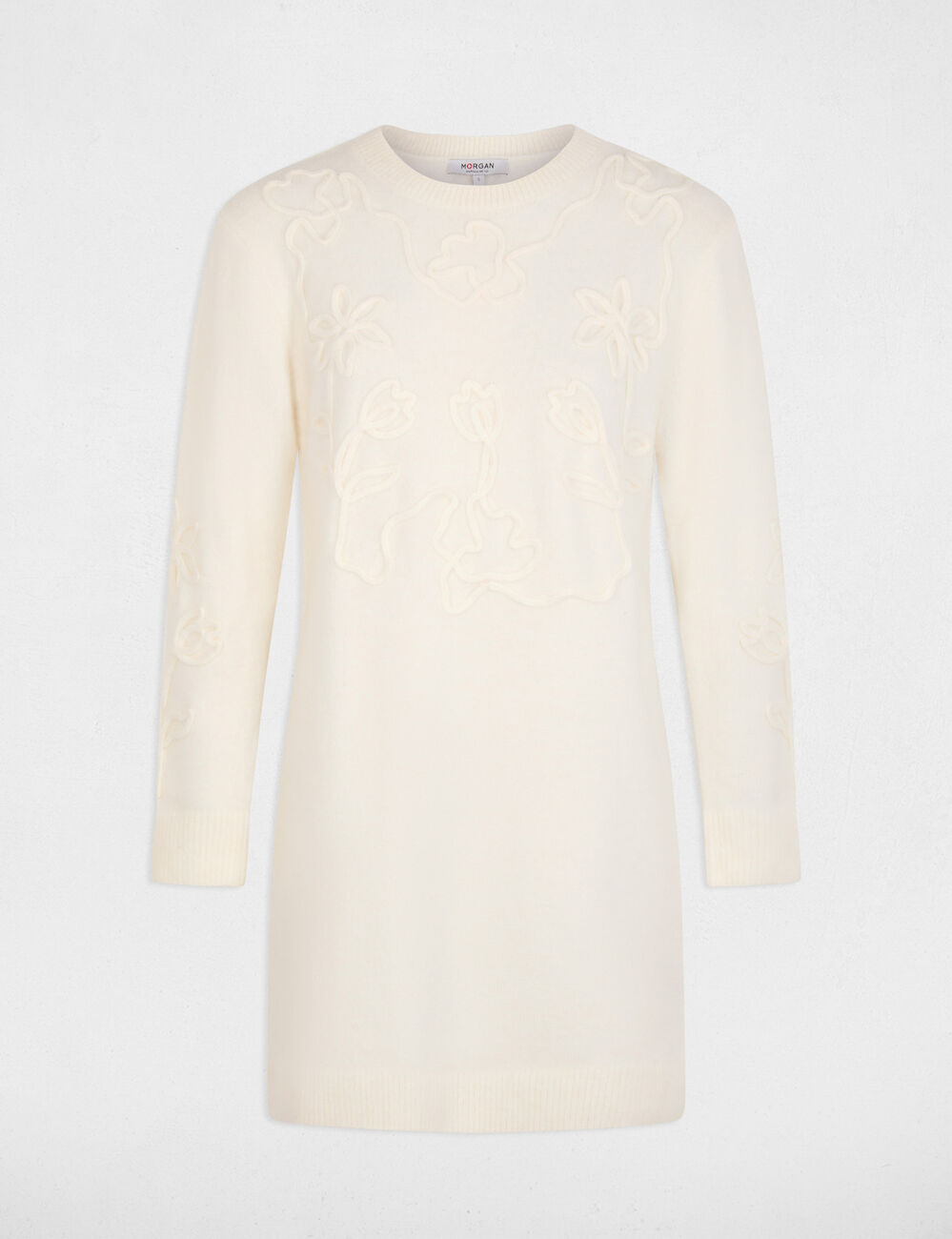 Robe tricot manches longues ivoire femme