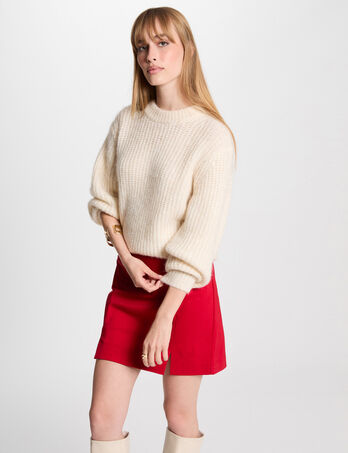 Langarm-Pullover mit Rundhalsausschnitt elfenbein damen