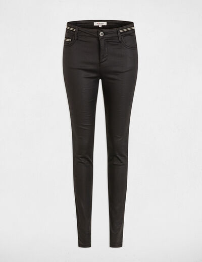 Pantalon slim enduit noir femme