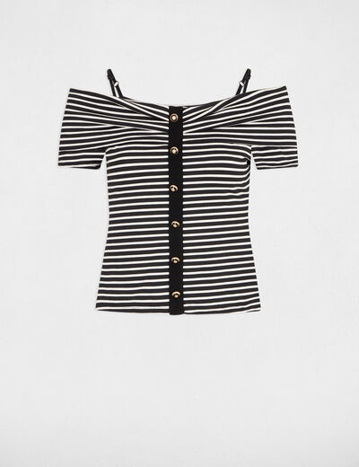 Gestreiftes T-Shirt mit kurzen Ärmeln elfenbein damen