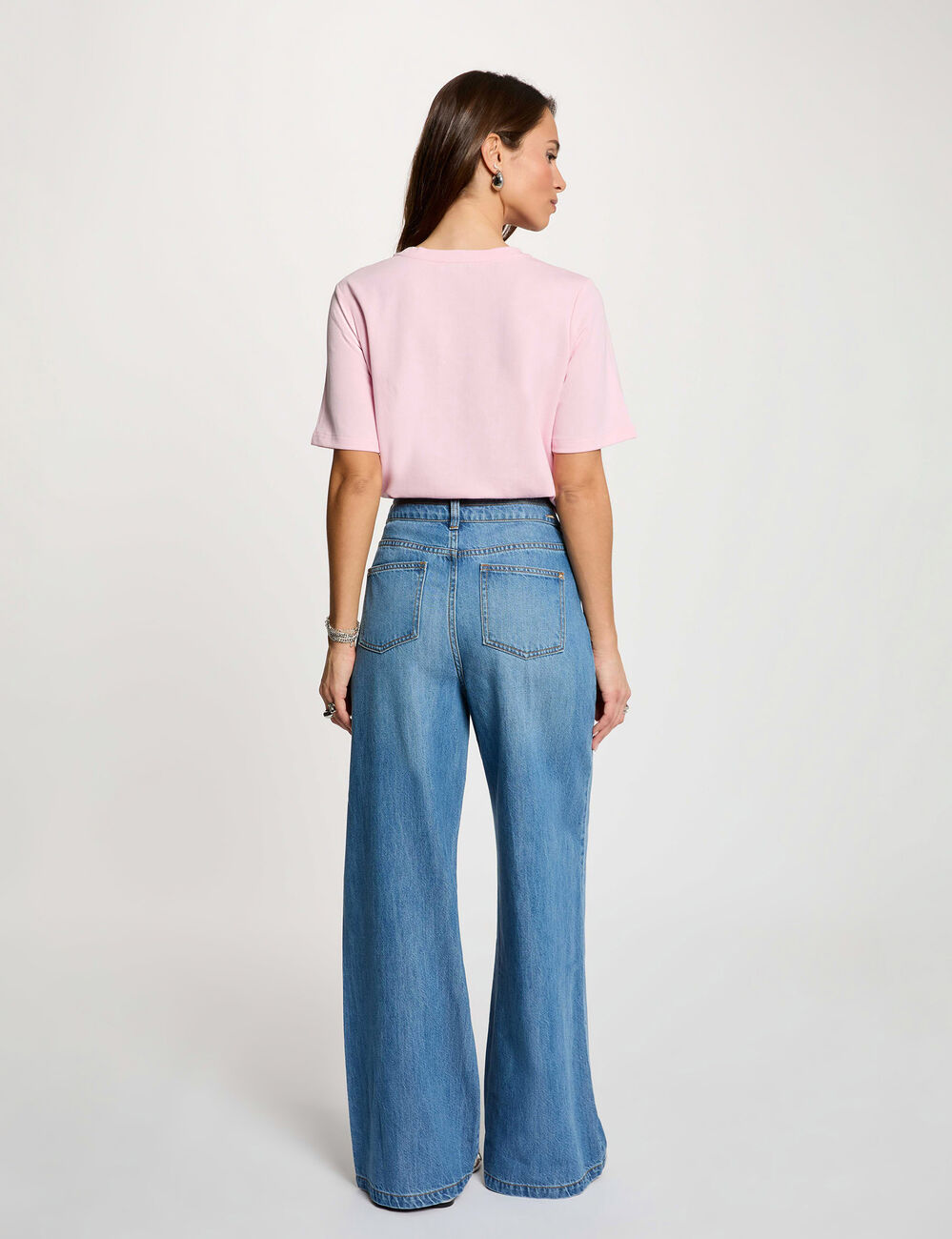 T-Shirt mit geradem Schnitt, Rundhals rosa damen