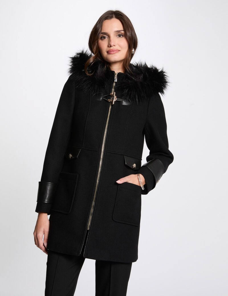 manteau details simili cuir noir femme Manteau détails simili cuir noir femme
