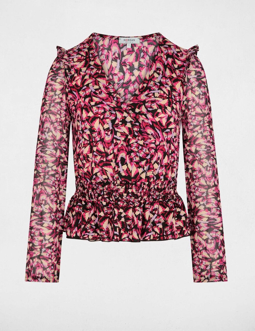 T-shirt ajust&eacute; col V multicolore femme