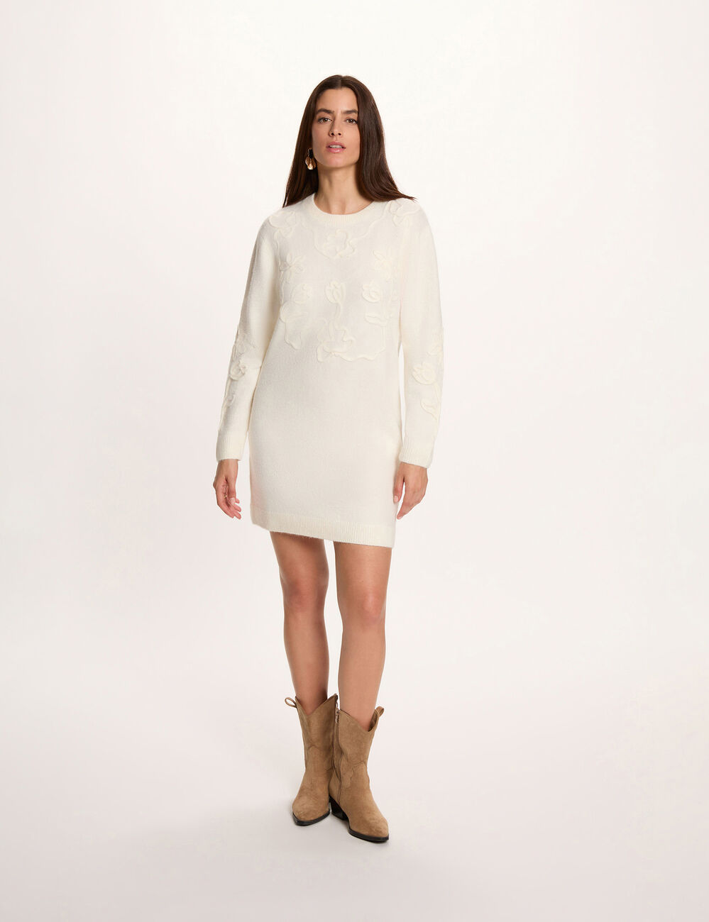 Robe tricot manches longues ivoire femme