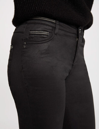 Pantalon slim enduit noir femme