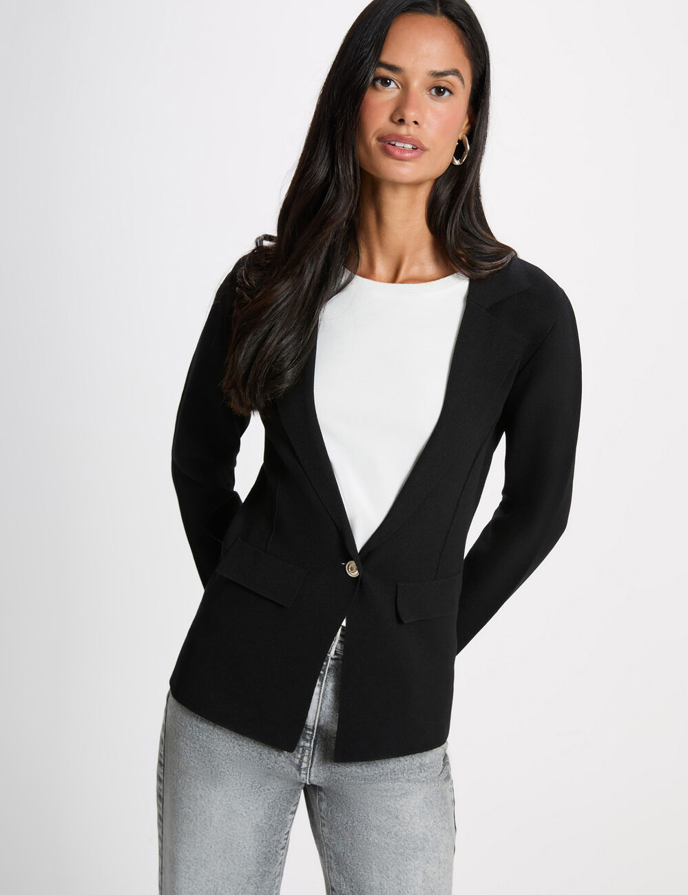 Taillierte Jacke mit Reverskragen schwarz damen