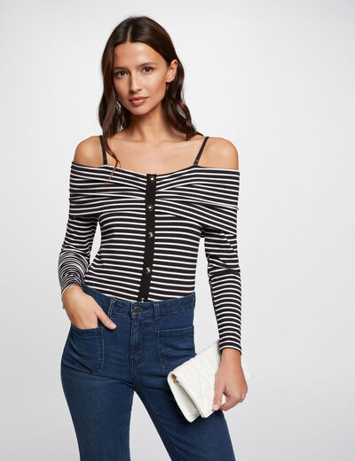 Langarm-T-Shirt gestreift elfenbein damen