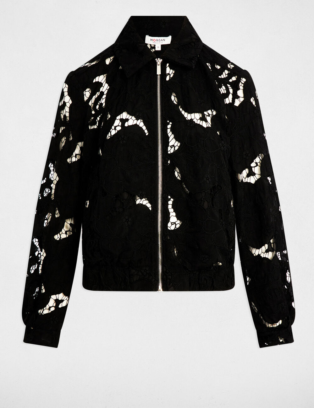 Kurze Jacke mit Spitze schwarz damen